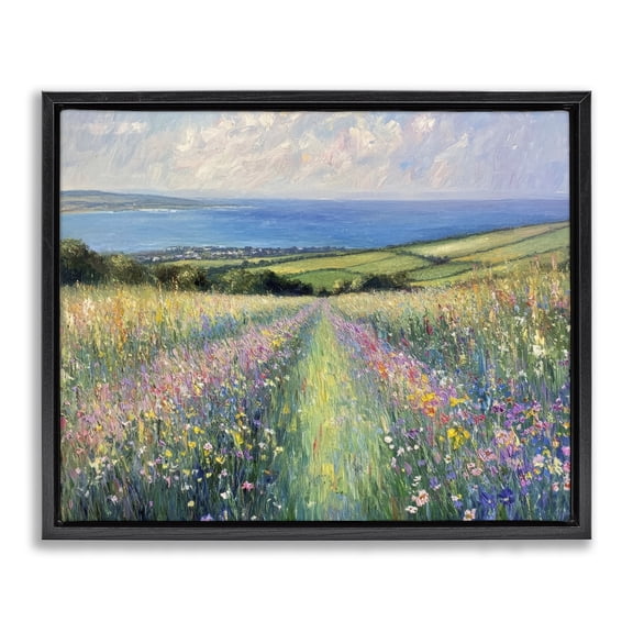 Stupell Industries Impressionist Wildflower Hills Black Framed Floater Canvas Wall Art design by Petal Prints Design, 17 x 21