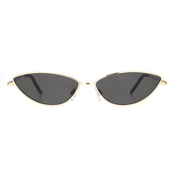Womens Vintage Style Narrow Metal Rim Cat Eye Sunglasses Gold Black