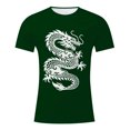 thumbnail image 4 of Mens Cool Chinese Loong T-Shirt Tops Novelty Print Short Sleeve Crewneck Tees Dark Green M, 4 of 5