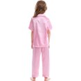 thumbnail image 4 of Girls Pajamas Kids Satin Silk Short Sleeves Button Down Sleepwear Shirts Pants Girls' Sleepwear Pink, 4 of 7