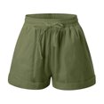 thumbnail image 3 of Aayomet Leather Shorts For Women Womens Lightweight Shorts Casual Drawstring Elastic Waist Cotton Shorts with Pockets,Army Green XL, 3 of 4