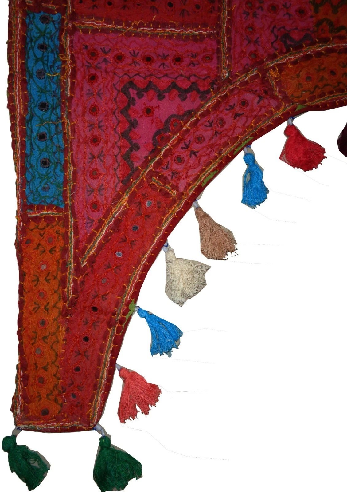 Tugana Craft Boho Banjara Door Valance, Multicolored Beaded Patchwork Embroidered Tapestry