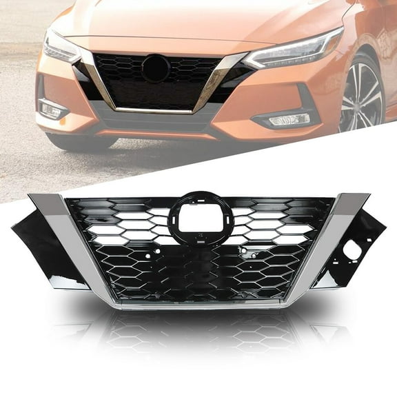 For 2020-2021 Nissan Sentra Grill Front Bumper Upper Grille Black ＆ Chrome
