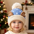 thumbnail image 2 of Wilark Toddler Christmas Hat with Pom Pom Warm Knitted Cute Winter Kids Festival Hat Blue 1-4 T, 2 of 7