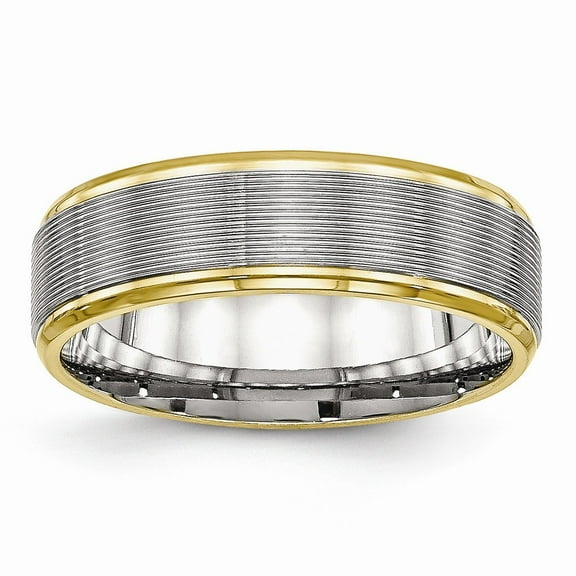 6mm Stainless Steel Polished Yellow Ip Grooved Ring - Size 10.5