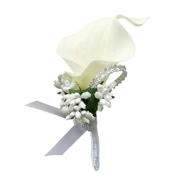 Broche unisex de calla para ojal, para novio, novia, flor de muñeca Crema