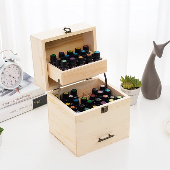 DENEST 3 Tier Essential Oil Storage Box Wooden Display Case Wood Container Organizer