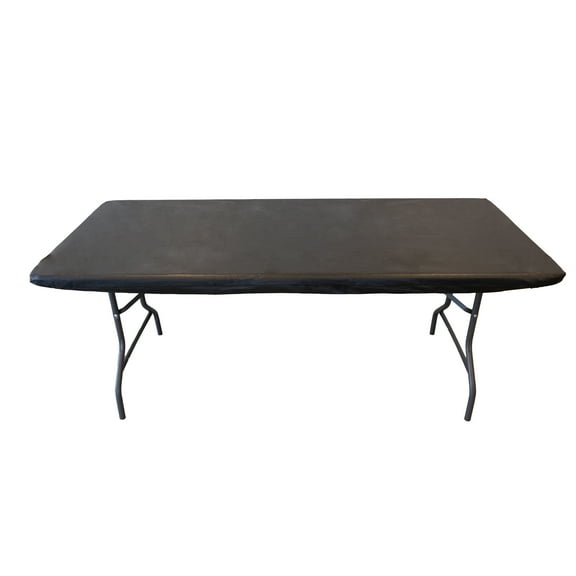 Waverly Inspirations Rectangular Elastic Fitted Table Cover Waterproof Vinyl Tablecloth With Flannel Backing, 6Ft Table, 72" x 30", Black, 1 PK