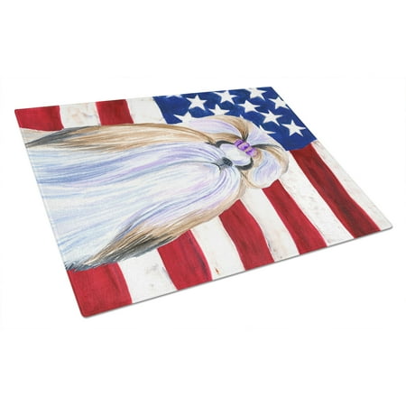 

Carolines Treasures SS4221LCB USA American Flag with Shih Tzu Glass Cutting Board Large 12H x 16W multicolor