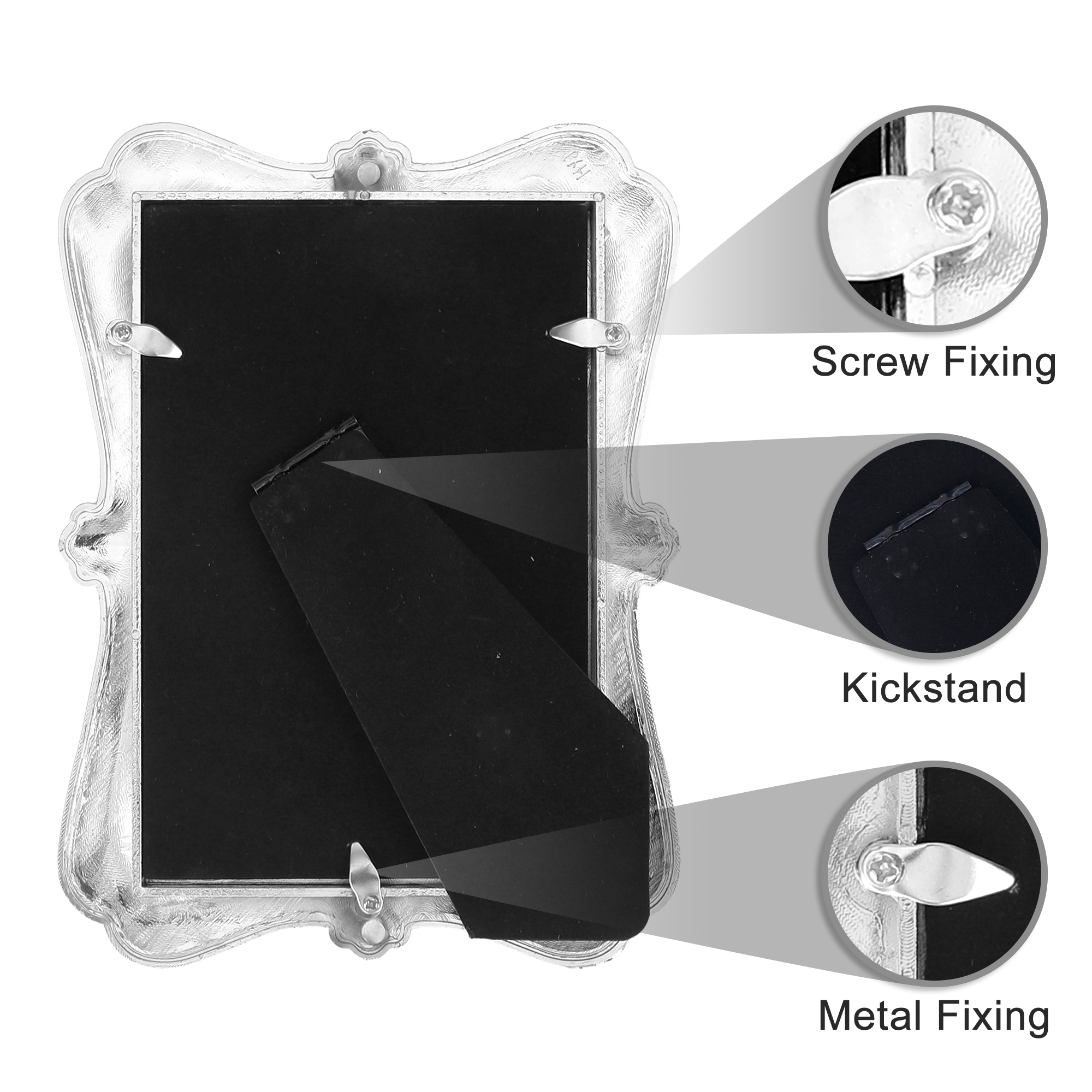 Unique Bargains Picture Frame Pearl Plated Photo Frame for Tabletop Display Silver 4x6 in