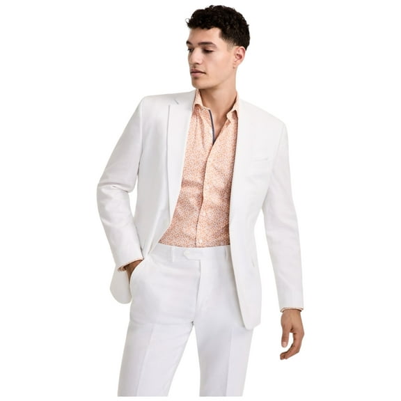 Bar Iii Mens Slim fit Suit Jacket Blazer 44 L White Solid Linen