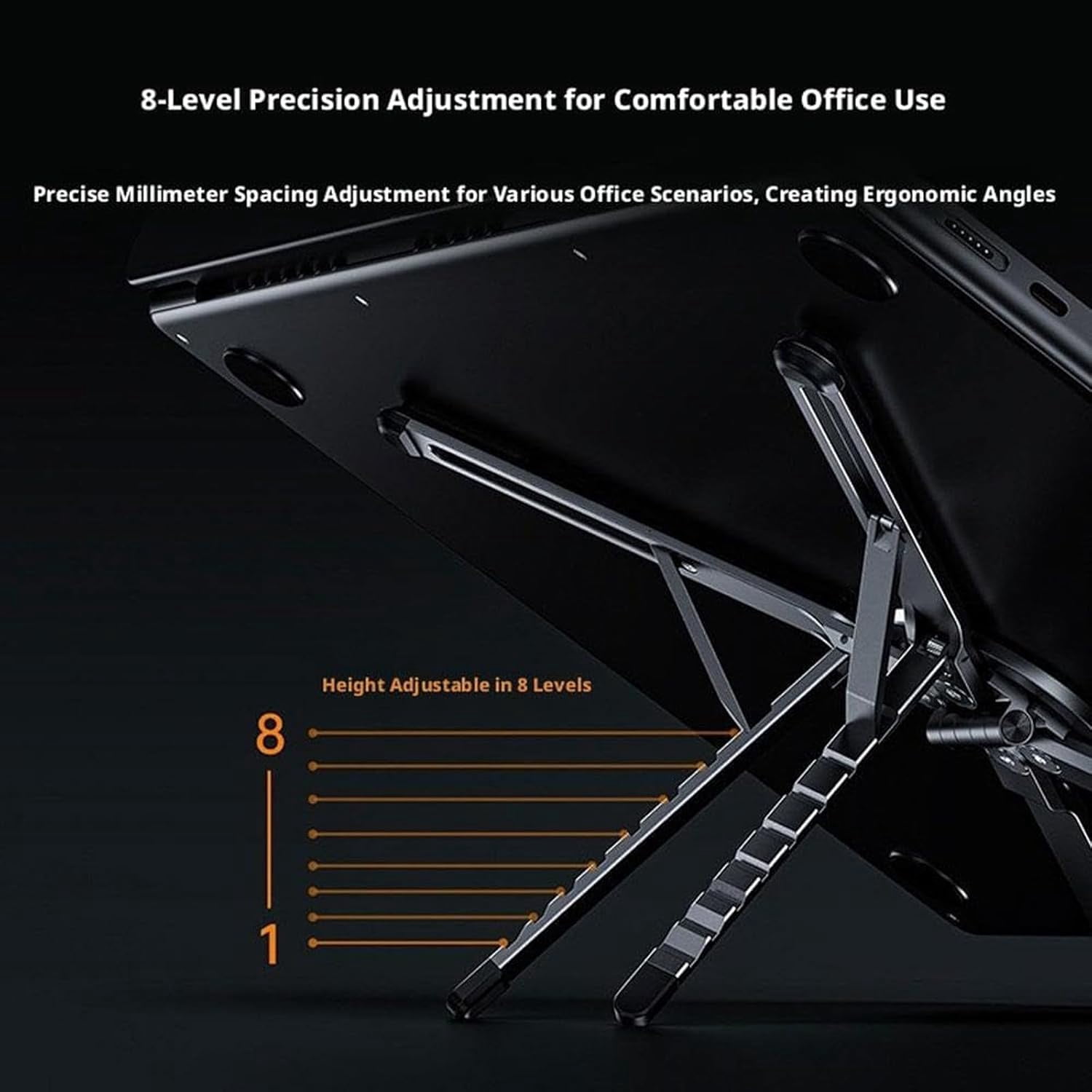 3-in-1 Magnetic Foldable Laptop Stand - Adjustable Aluminum Laptop Stand, 8-Level Height Adjustable Laptop Riser, Foldable Magnetic Holder for Tablet Phone, Portable Stand Desk (2Pcs)