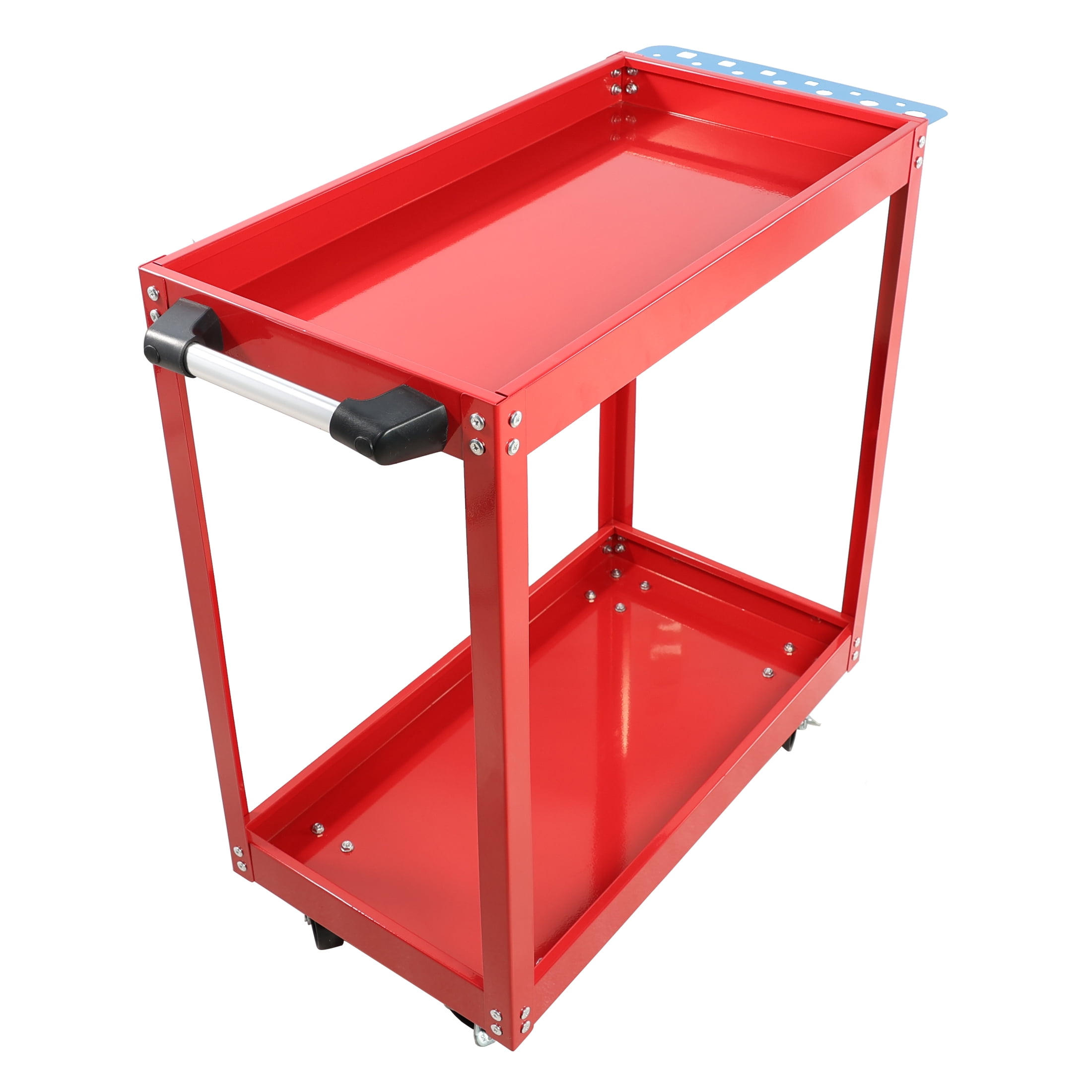 Tool Cart on Wheels, Heavy Duty Steel Utility Cart w/Lockable Wheels, 400 LBS Capacity Industrial Service Cart for Garage, Warehouse, Workshop (Two-layer Bright Red)
