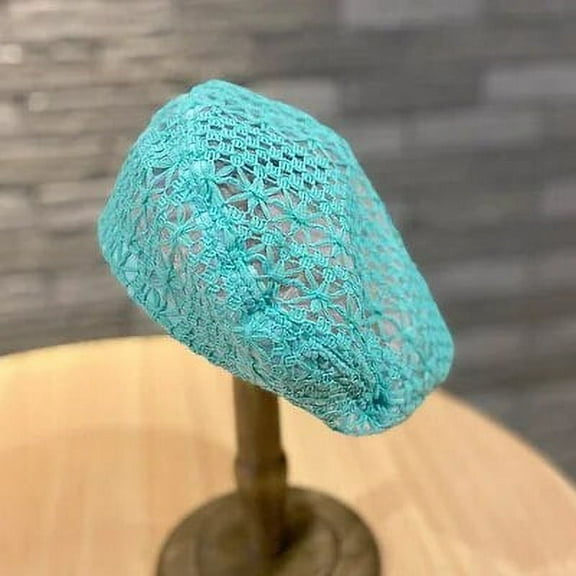 SikaFu Multi Colored Summer Crochet Beret for Women Slouchy Breathable Lace Beret Hat Cutout Floral Beanie Cap Head Covering Cotton Hat