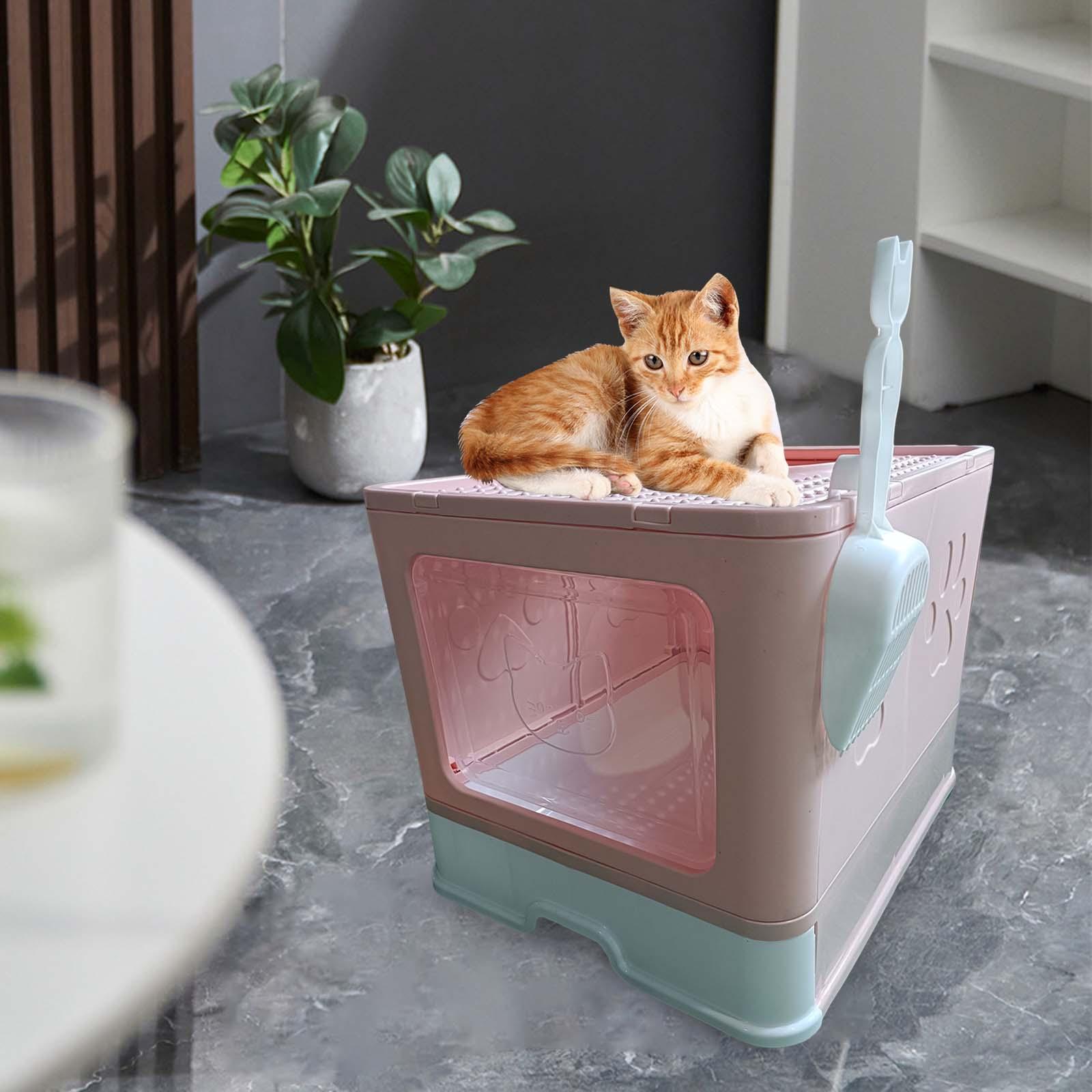 Bvdfgk Hooded Cat Litter Box with Lid, Indoor Cats Litter Box Enclosed Cat Toilet with Pink
