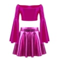 thumbnail image 3 of TSSOE Kids Girls Long Flare Sleeve Off-Shoulder Metallic Crop Top with Shiny Ruffle Skirt for Birthday Party Dance Performance Hot Pink 8, 3 of 4