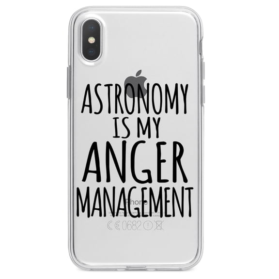 DistinctInk Clear Shockproof Hybrid Case for iPhone X / XS (5.8" Screen) - TPU Bumper Acrylic Back Tempered Glass Screen Protector - Astronomy is My Anger Management