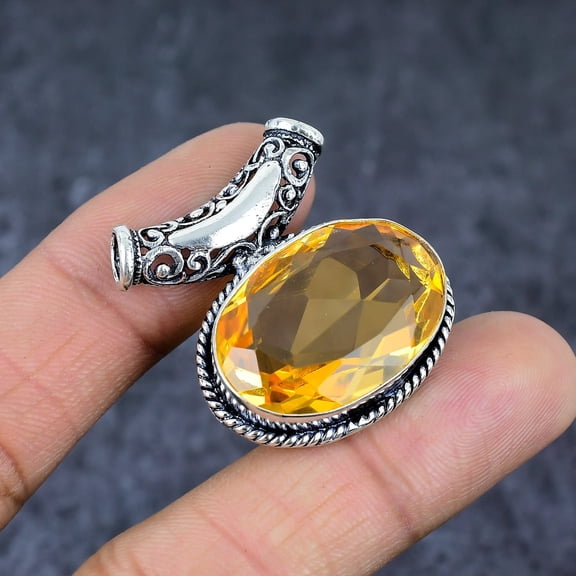 Adidev 30 Carat Citrine Topaz Gemstone Oval Shape Yellow Color 925 Sterling Silver Pendant for Women