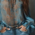 thumbnail image 3 of Womens Cold Shoulder Long Sleeve Shirts Helii Boho Halter Neck Print Flowy Chiffon Blouse Travel Vacation Top Elegant 2026 Trendy Dressy Casual Fall Outfit | Blue,L, 3 of 3