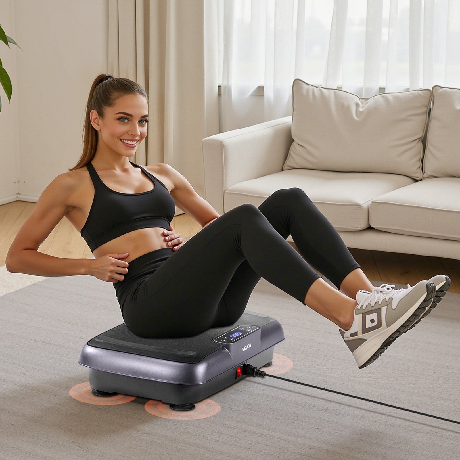 Vibration Plate Exercise Machine Whole Body Shaker Fitness Platform with 99 Adjustable Modes, Remote Control, Resistance Bands, Anti-Slip Base, Compact Black Design for Home Full-Body Workouts