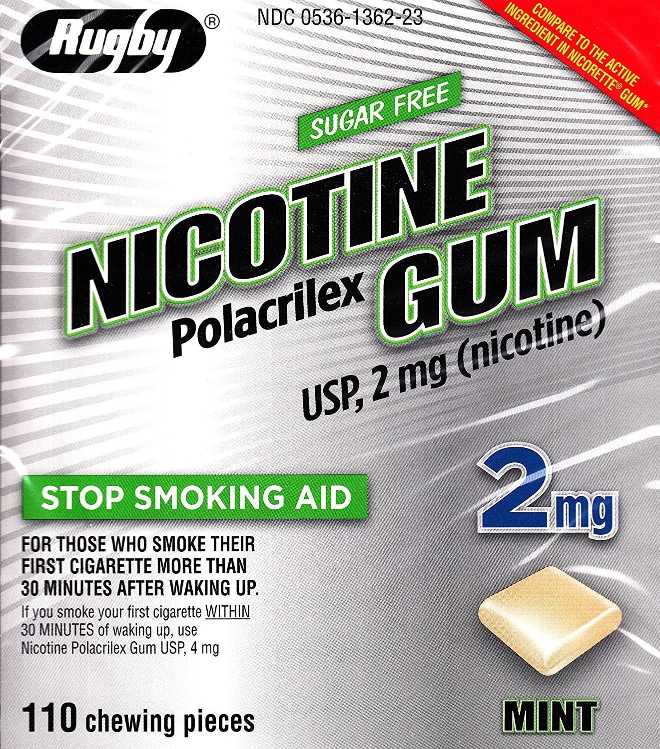 Rugby Nicotine Stop Smoking Aid Mint Flavor Polacrilex Gum, 2 mg, 110 Count