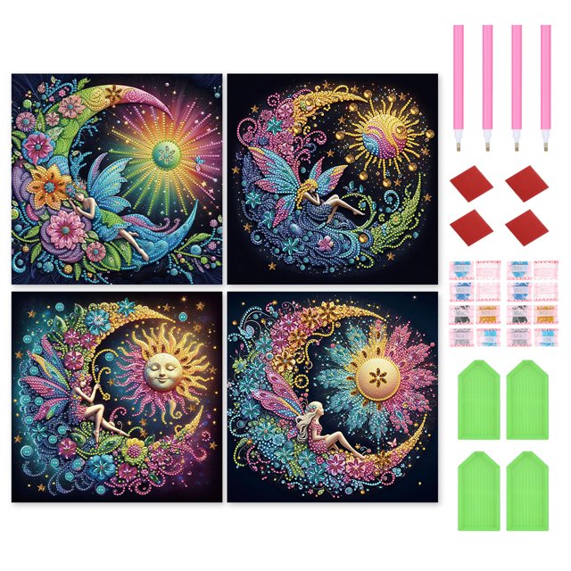 4 Uds. 5D DIY Parcial Con Forma Especial Hadas 30x30cm