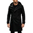 thumbnail image 2 of Men's Hooded Double Breasted Wool Blend Coat Mid-Length Windproof Overcoat Casual Winter Warm Trench Coat With Pockets Black M, 2 of 5