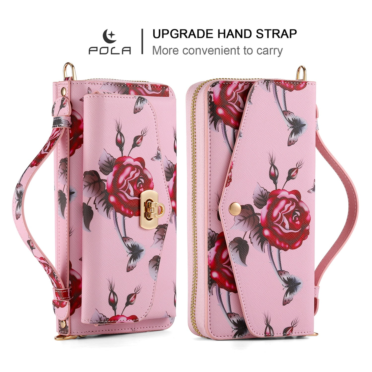 SaniMore Magnetic Detachable Wallet Case for Samsung Galaxy S22 Ultra, Flower Pattern RFID Blocking Cover Support Wireless Charging Card Slot Shoulder & Wrist Strap 360° Full Protective Shell, Pink