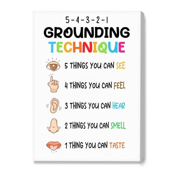 Grounding Technique Poster Canvas Wall Art,Inspirational Mental Health Wall Decor for Therapy Office School Nursery Counselor Office Home