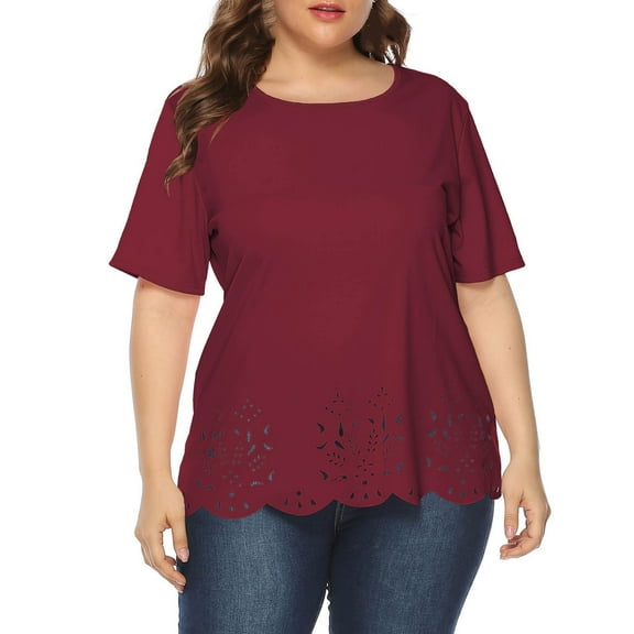 fatyb Plus Size Tops for Women Casual Summer Crewneck T Shirt Solid Color Loose Womens Tunic Blouses