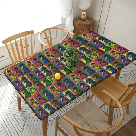 

Home Deluxe Tablecloth Colorful Dinosaur Pop Waterproof Elastic Rim Edged Table Cover- For Christmas Parties And Picnics 5ft