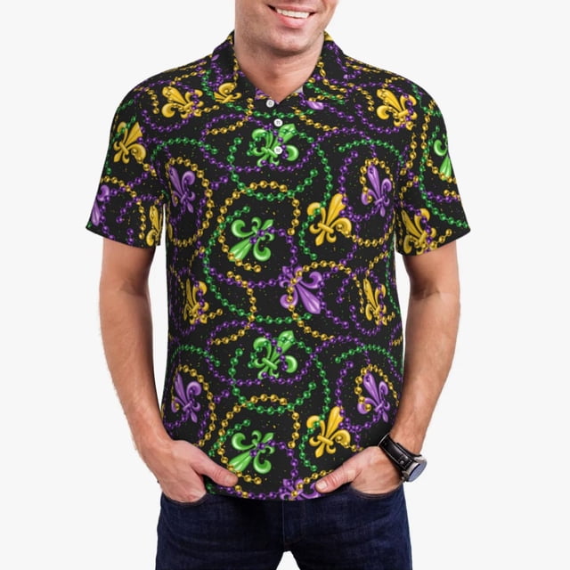 Balery Mardi Gras6 Camisa Polo de Hombre con Estampado, de Manga Corta y Tejido Medio, Camisa Tipo Golf Polo-XX-Large