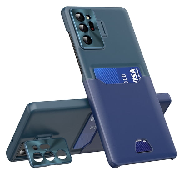 for Samsung Galaxy Note 20 Ultra Case with Stand, Card Slot Shockproof Anti-Slip Hybrid Bumper Phone Cover with Kickstand & Drop Protection Matte Hard PC Case for 6.9 inch,Darkgreen Darkblue