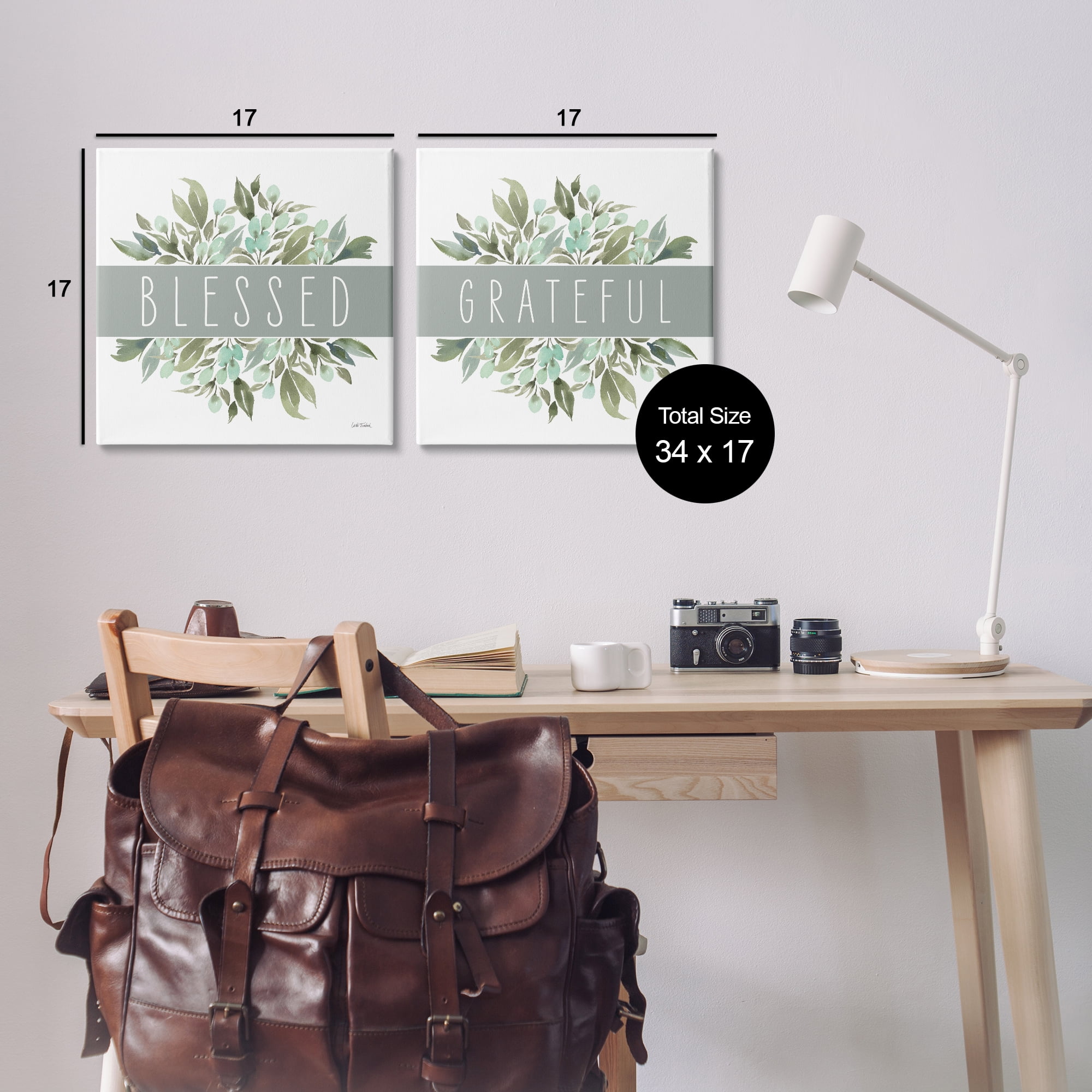 Stupell Industries Blessed Grateful Sentiment Text & Numbers Painting Wrapped Canvas Art Print Wall Art, 17 x 17, Set of 2