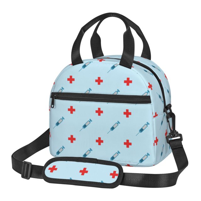 Disketp Syringe And Red Cross Lonchera Térmica para Mujer y Hombre, Bolsa de Almuerzo Reutilizable e Impermeable para Trabajo, Viajes y Picnic