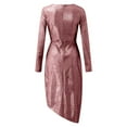 thumbnail image 7 of Telankuip Womens Sequin Midi Dresses Trendy Knee Length Sparkly Glitter Ruched Party Club Dressy Long Sleeve Wrap V-Neck Side Split Stretch Tight Solid Bodycon Dress Pink L, 7 of 7
