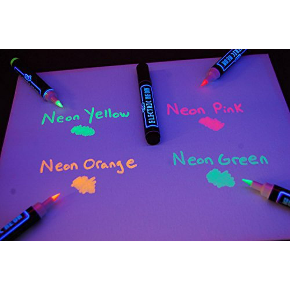 Blacklight Reactive Electric Neon Permanent Fabric Markers 5 Pack