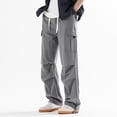 thumbnail image 2 of Men Cargo Pants Loose Wide Leg Drawstring Elastic Waist Loose Solid Color Quick Dry Thin Multi Pockets Sport Daily Wear Full Length Trousers, 2 of 8