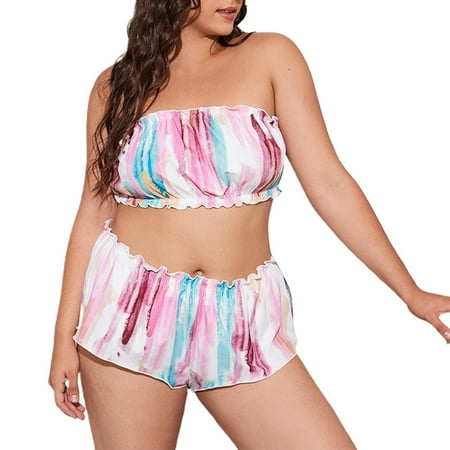 

Women Plus Size Sleepwear Sexy Lingerie Boxer Briefs 2 Piece Pajamas Strapless