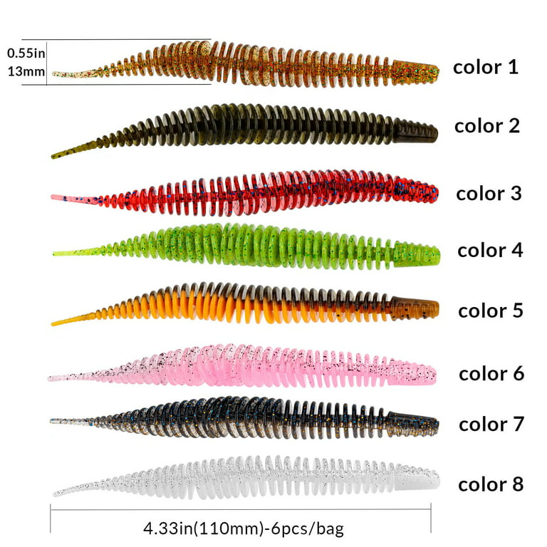 THKFISH Soft Plastic Fishing Lures Plastic Worms for Fishing Lures for Bass  Bellow Stick Baits Small Fishing Lures 4.33 (1/4oz) Color 1-6PCS