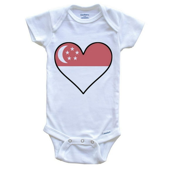Singaporean Flag Baby Bodysuit - Cute Singaporean Flag Heart - Singapore Baby Bodysuit, 0-3 Months White