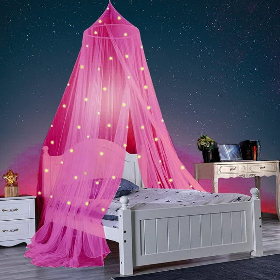 huanledash 1 Set Dome Bed Canopy Foldable Glow-in-the-dark Polyester Stars Princess Canopy Bed Room Decor Household Supplies