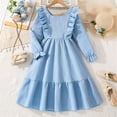 thumbnail image 5 of WMQPNNS Girls Dresses Ruffle Bowknot Smocked Midi Dress Square Neck Long Sleeve Swing Dress Girls Clothes for Spring Fall, Dress for Age 11-12 Years, 7-Blue, 5 of 9