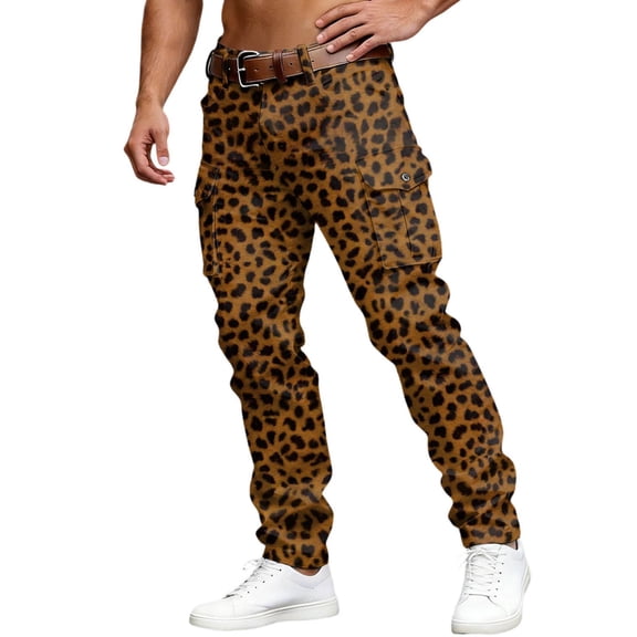 Mens Cargo Pants Print Joggers with Multiple Pockets Casual Trousers Pants