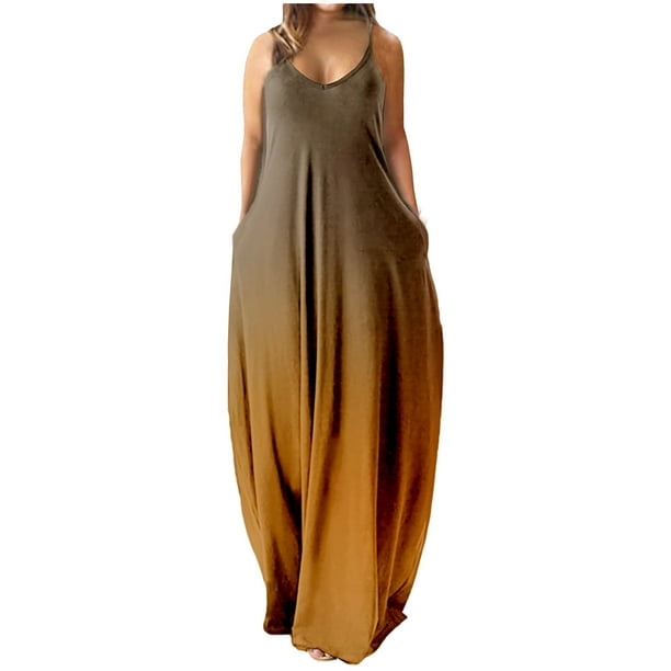 Vestido largo de playa ajustado con estampado de tinte anudado sin mangas con escote en V y cintura media de tirantes sexis de verano a la moda para mujer Pompotops ghjkhdj7918