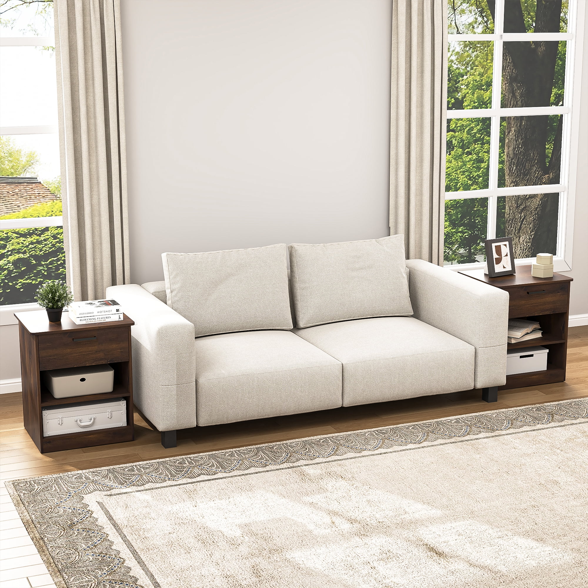 Demi Bonn 18.9" Side Table with Fast Charging Station USB C Cable Fast Charging, Wood End Table Nightstand with Drawer and Shelf for Living Room, Brown