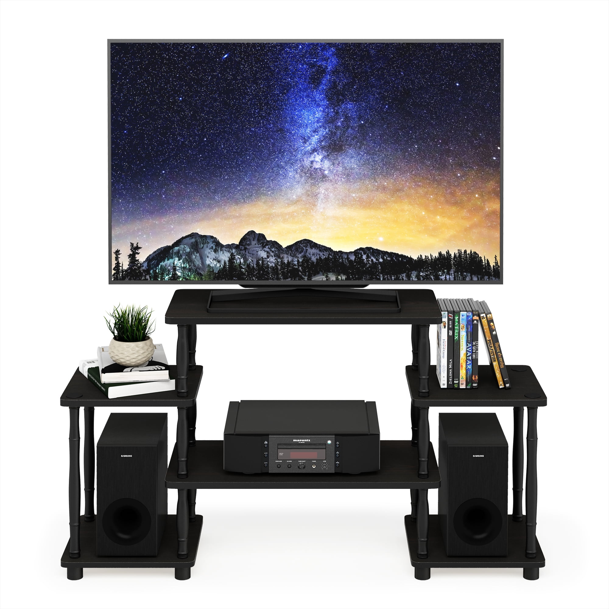 Furinno TURN-N-TUBE No Tools Entertainment Center with Bamboo Espresso/Black