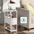 thumbnail image 5 of Small Narrow End Table with Charging Station, Set of 2, Side Table with Outlets, Nightstand with Cloth Drawer, Couch Table, for Living Room, Bedroom, Bedside, White, 5 of 9