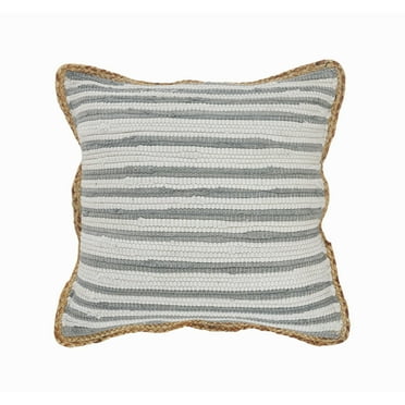 Laddha Home Designs 18" Gray and White Striped Bordered Square Throw Pillow