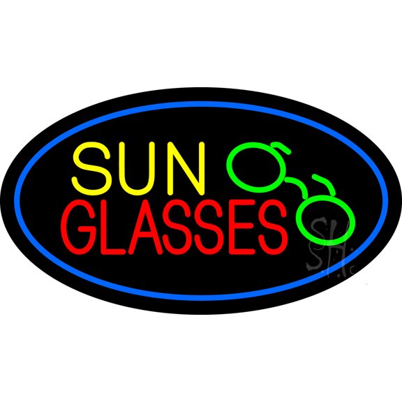 Sun Glasses Oval Blue LED Neon Sign 13 x 24 - inches, Black Square Cut Acrylic Backing, with Dimmer - Bright and Premium built indoor LED Neon Sign for Defence Force.